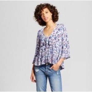 Xhilaration Womens Knot Front Woven Top Juniors Lilac Floral Size Small